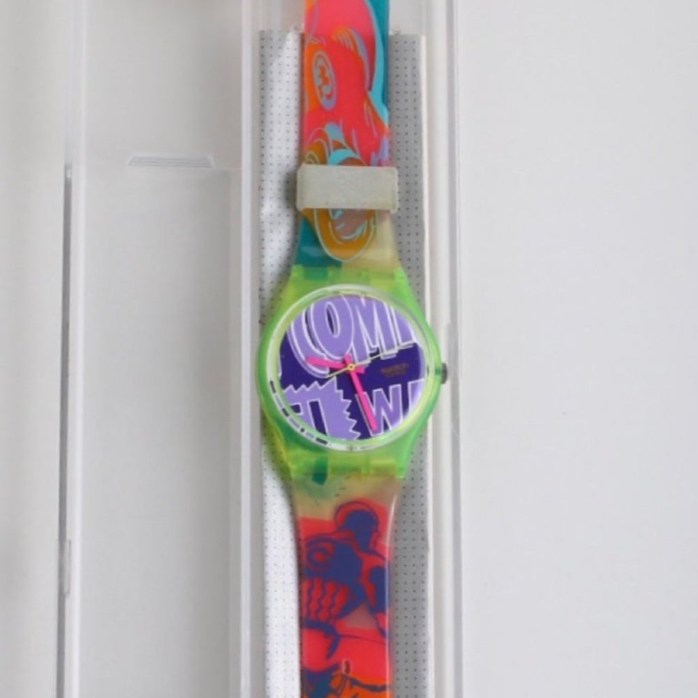 Swatch Watch Robin GJ 103 Vintage Comic Wristwatch Neon Pop Art 90s